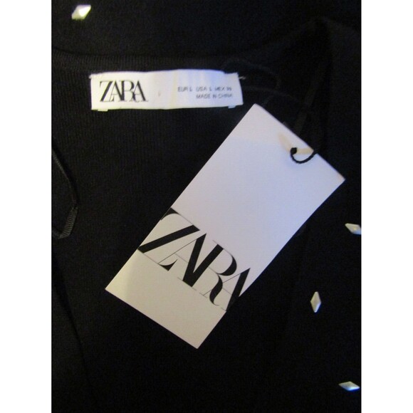 Zara Bodysuit NWT Black V Neck Silver Studded Knit Sweater Womens Size L - Picture 7 of 10